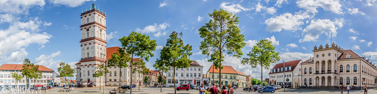 Neustrelitz city marketplace in panoramic format 