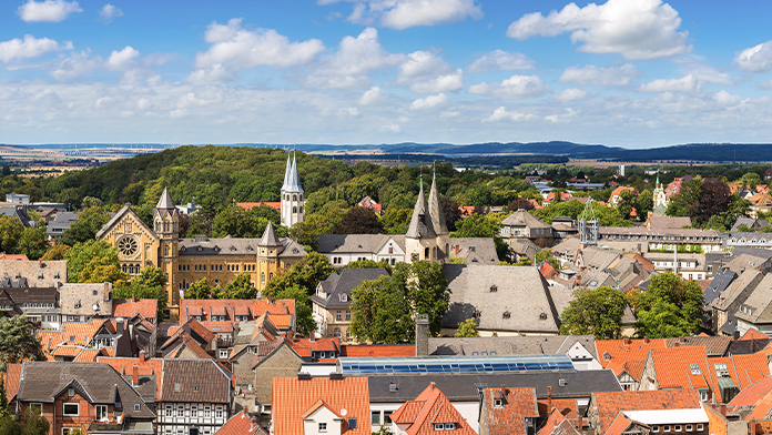 Panoramic view of the sunlit city of Goslar