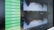 A digital board shows graphs