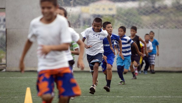 Soccer training with children in Tegucigalpa, Honduras