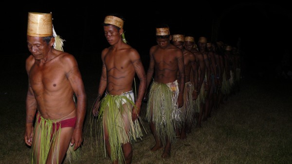 Dance ceremony of Amazonian indians in Brazil