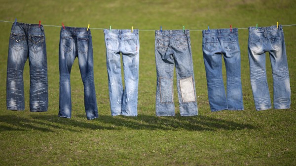 Blue jeans on a washing line