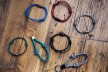 Bracelets in different colors, made from old fishing nets