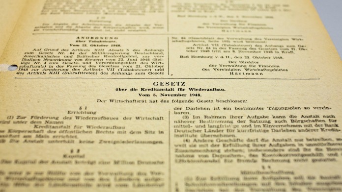 Das KfW Gesetz vom 5. November 1948 veröffentlicht im Gesetzblatt der Verwaltung des Vereinigten Wirtschaftsgebietes.