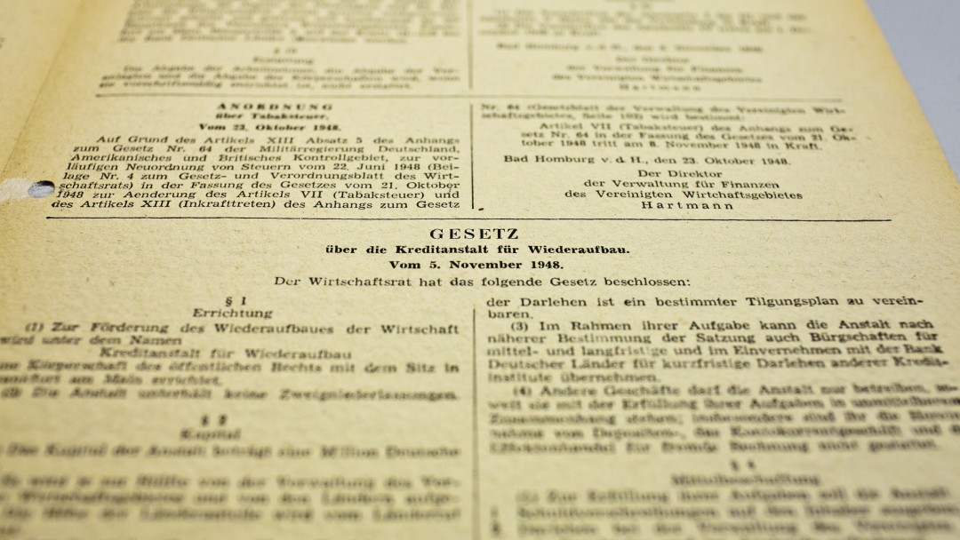 Das KfW Gesetz vom 5. November 1948 veröffentlicht im Gesetzblatt der Verwaltung des Vereinigten Wirtschaftsgebietes.