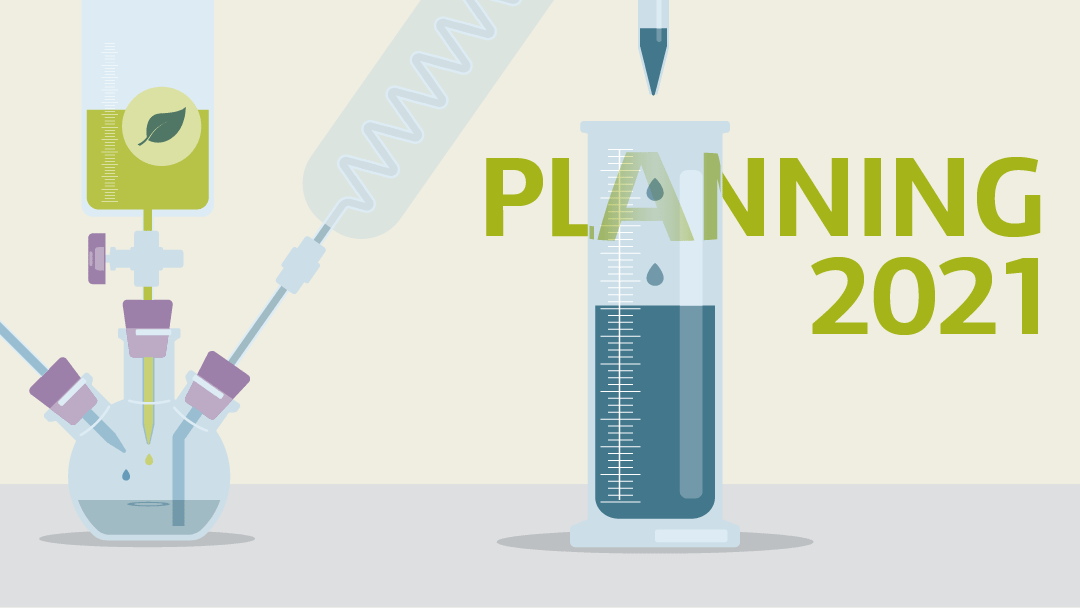 Illustration of a small chemical experiment set-up at the end of which a liquid is collected