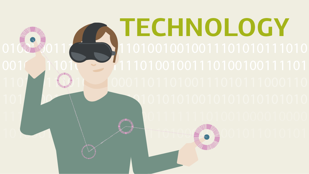 Illustration of a person wearing a virtual reality glasses