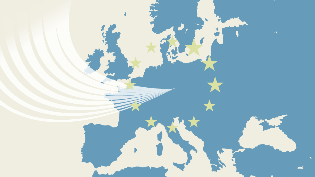 Illustration of a map of Europe with the European stars