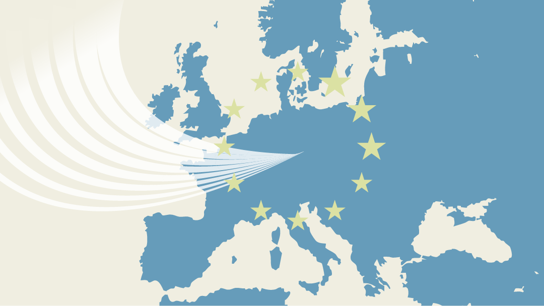 Illustration einer Europakarte mit den europäischen Sternen