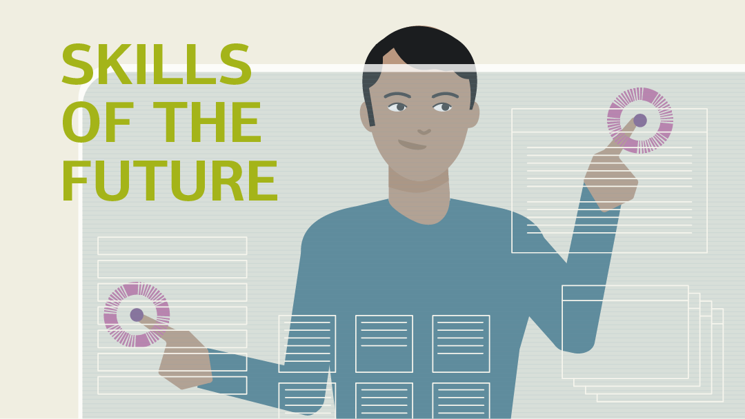 Illustration for "skills of the future": a man behind a virtual board