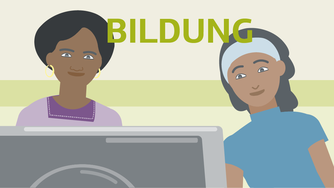 Illustration zu Bildung: Zwei Mädchen sitzen vor einem Computer