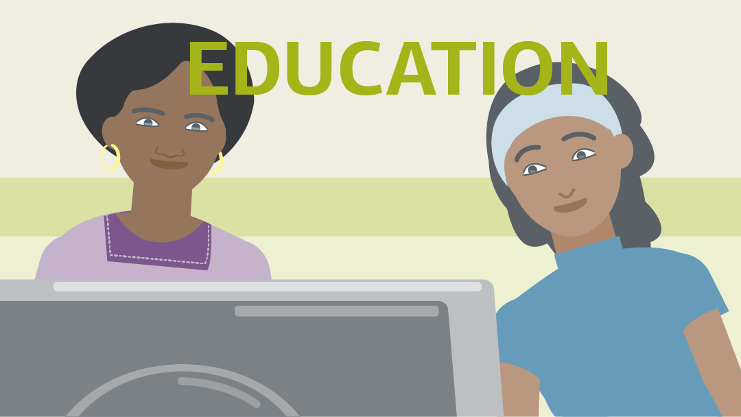 Illustration zu Bildung: Zwei Mädchen sitzen vor einem Computer