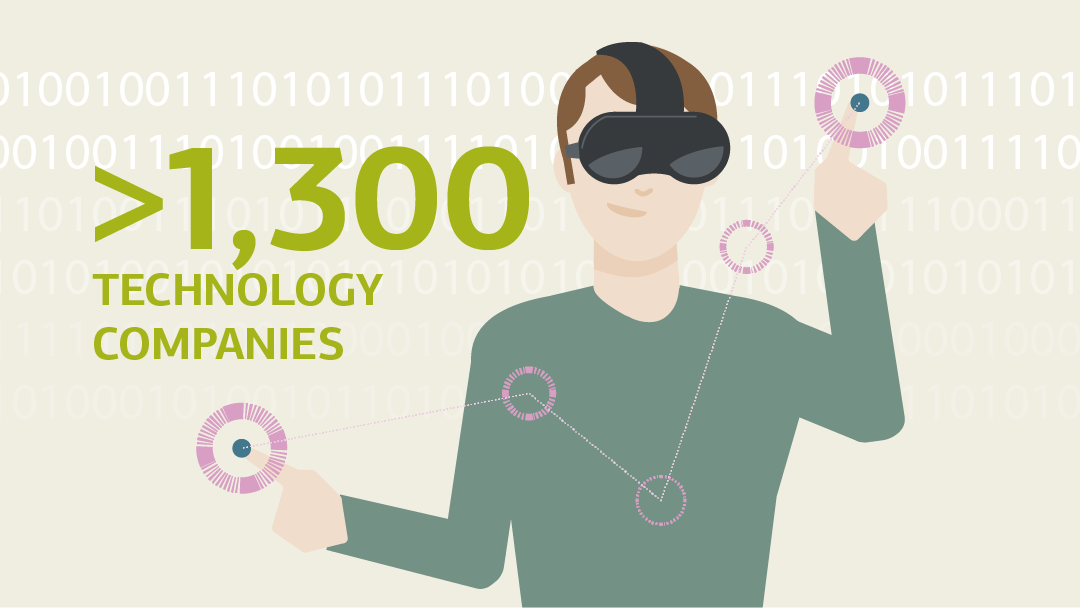 Illustration zum Thema Technologieunternehmen: eine Person mit VR-Brille