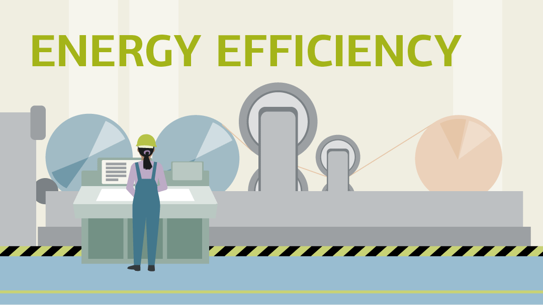 Illustration zu Energieeffizienz: Person an einer Industriemaschine
