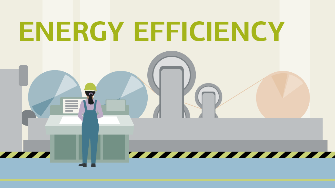 Illustration for energy efficiency: a person is operating a machine