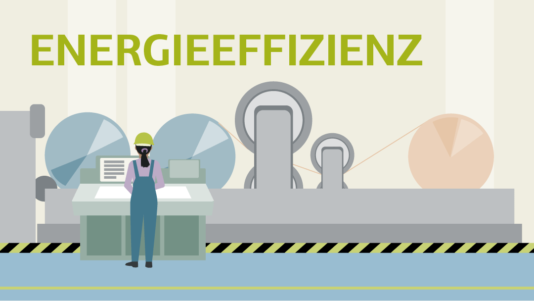 Illustration zu Energieeffizienz: Person an einer Industriemaschine