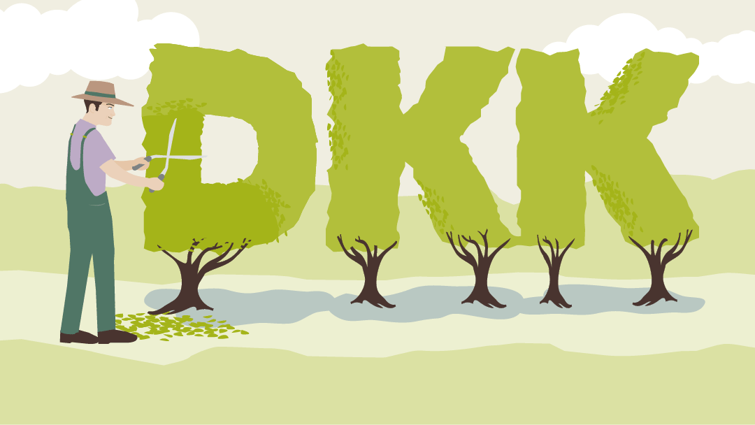 Illustration of a hedge cut in the letters "DKK"