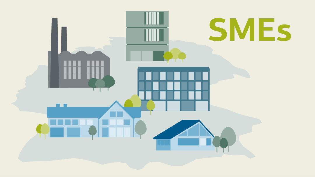 Ilustration for SME: buildings and factories are placed on a map of Germany