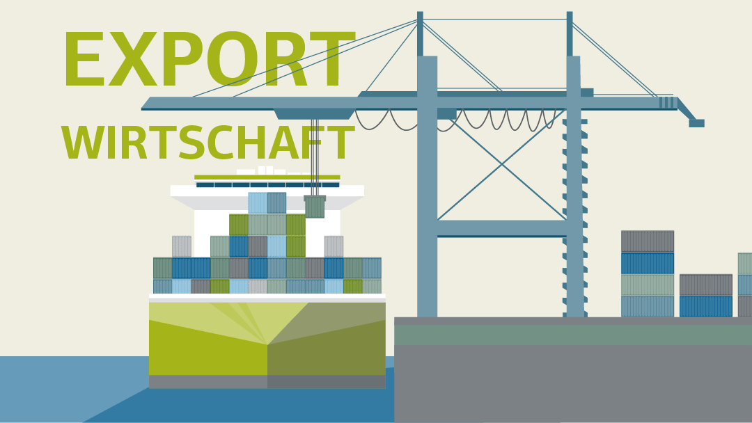 Illustration zu Exportwirtschaft: ein Containerschiff wird im Hafen beladen