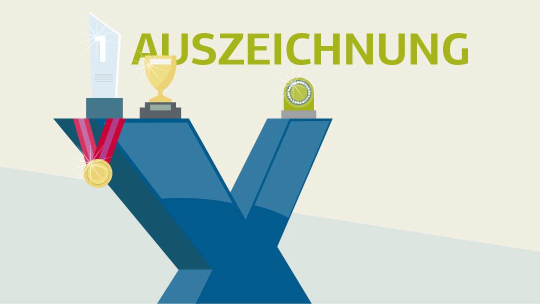 Illustration zu Auszeichnungen: Großes X (für KfW IPEX-Bank) mit Awards 