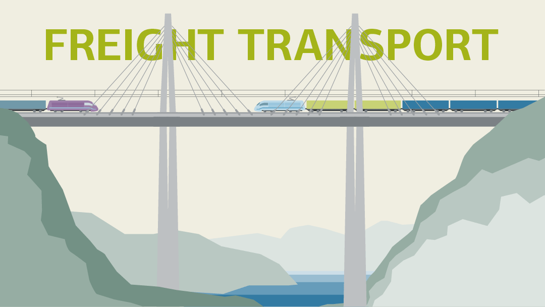 Illustration zu Güterverkehr: Brücke mit Güterzügen