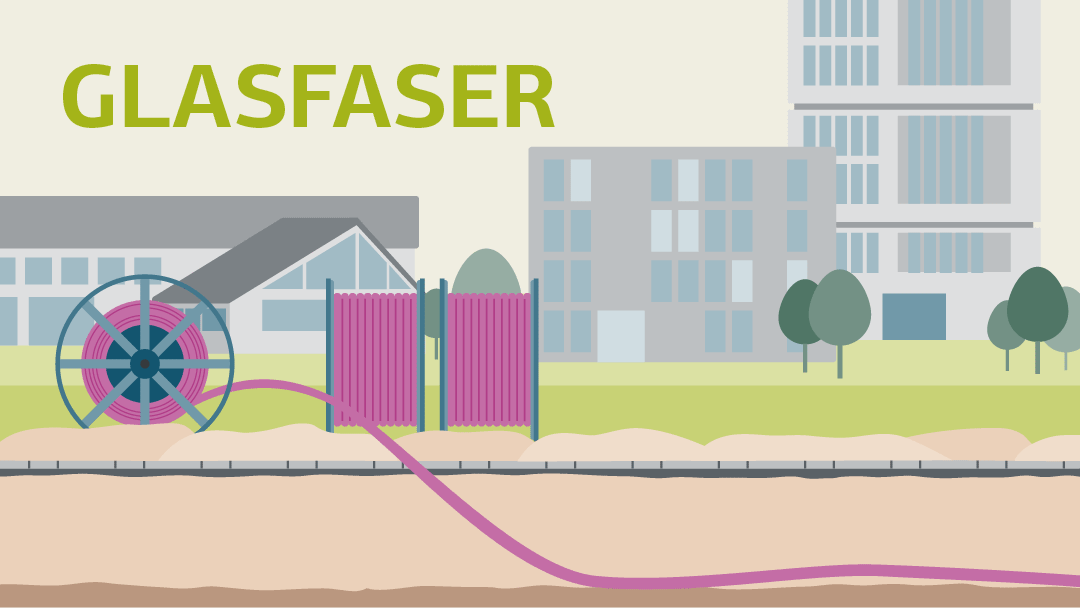 Illustration zu Glasfaser: Kabel vor Häusern