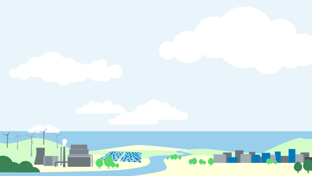 Illustration for climate: landscape with windpark, photovoltaics and city