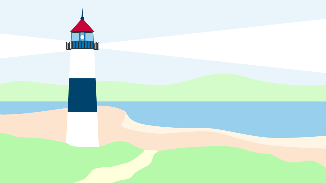 Illustration zeigt einen Leuchtturm am Strand