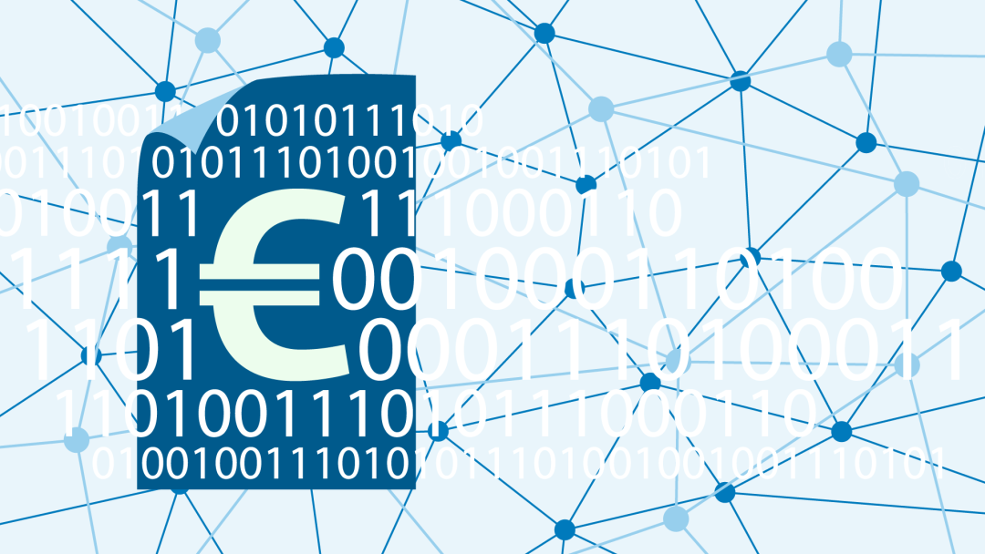 Illustration on digitisation: binary code in front of a data file