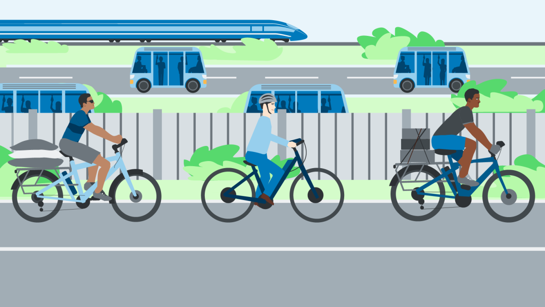 Illustration über die Verkehrswende mit nachhaltigen Verkehrsmitteln