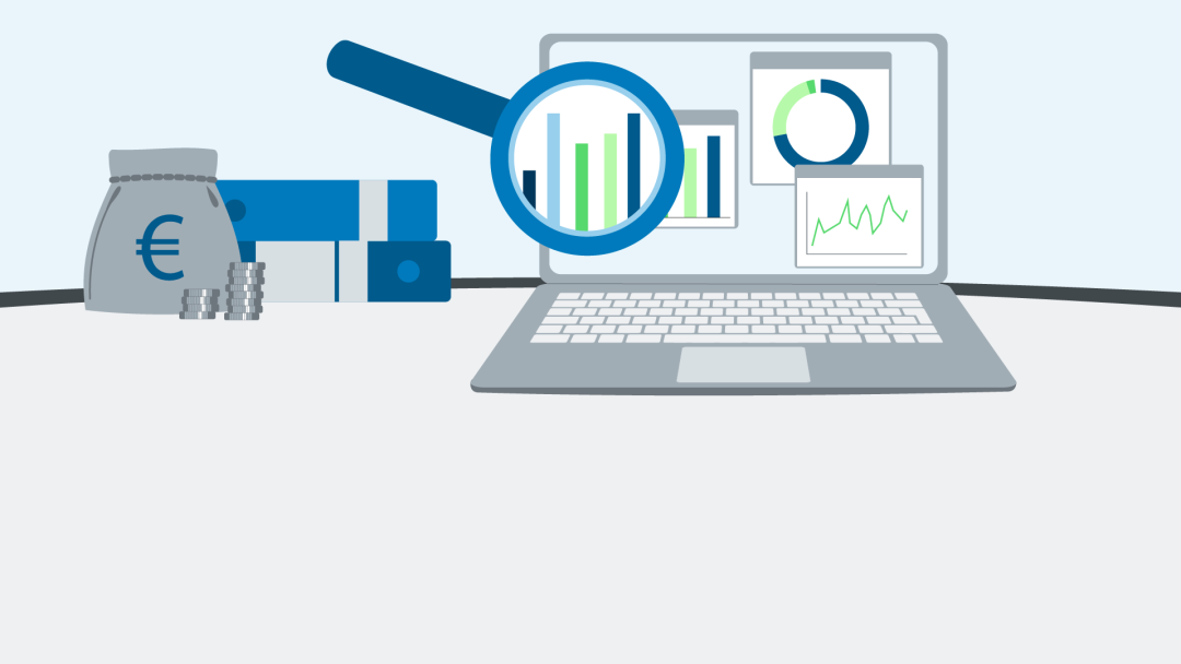 Illustration shows a laptop and a magnifying glass