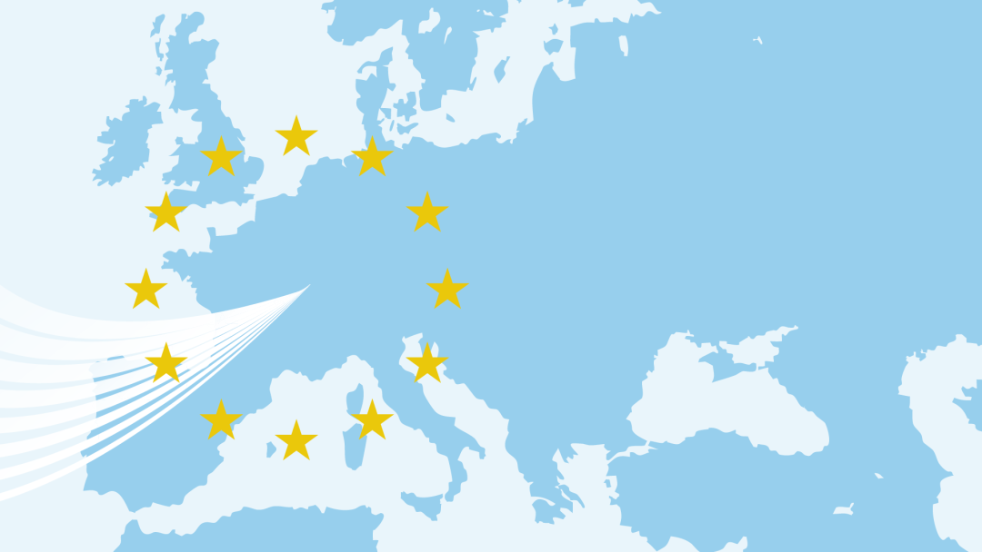 Illustration einer Europakarte mit den europäischen Sternen