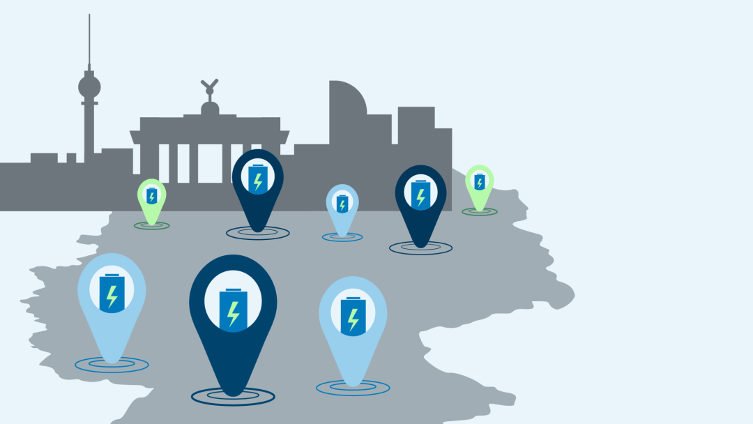 Illustration of a map of Germany with e-charging stations