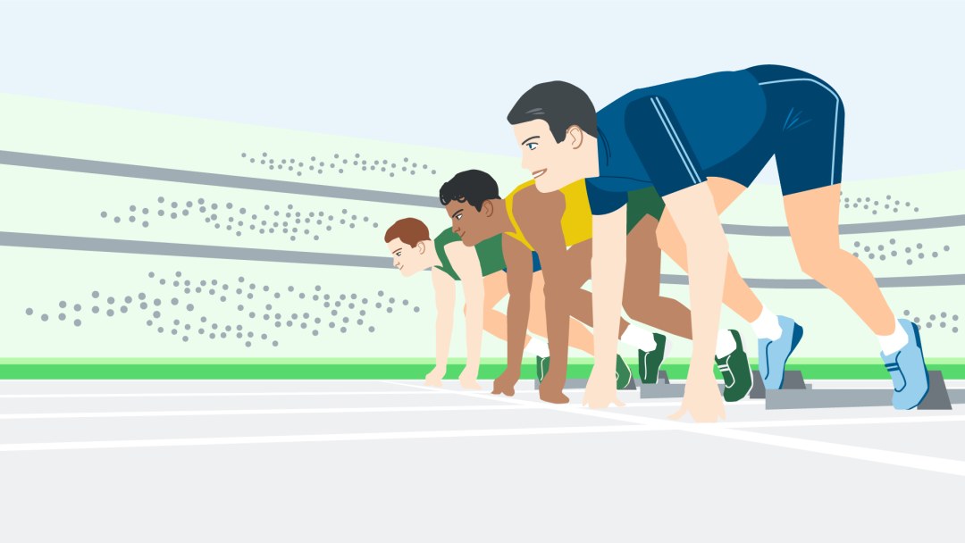 Illustration von Läufern in Startposition auf einer Startlinie