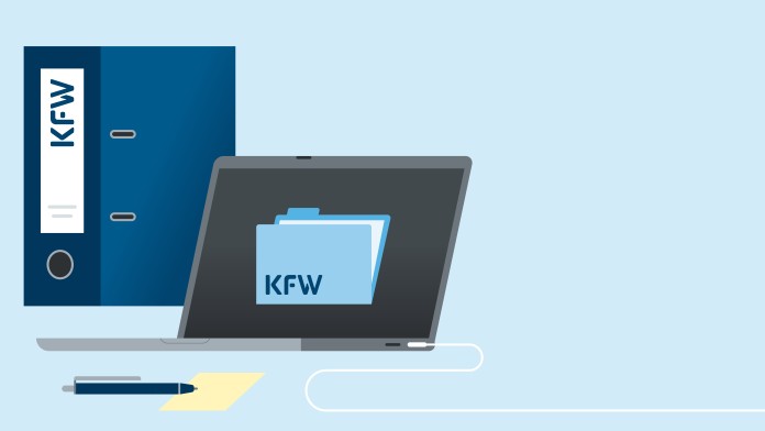 An analogue folder stands next to a laptop on which a digital folder is visible