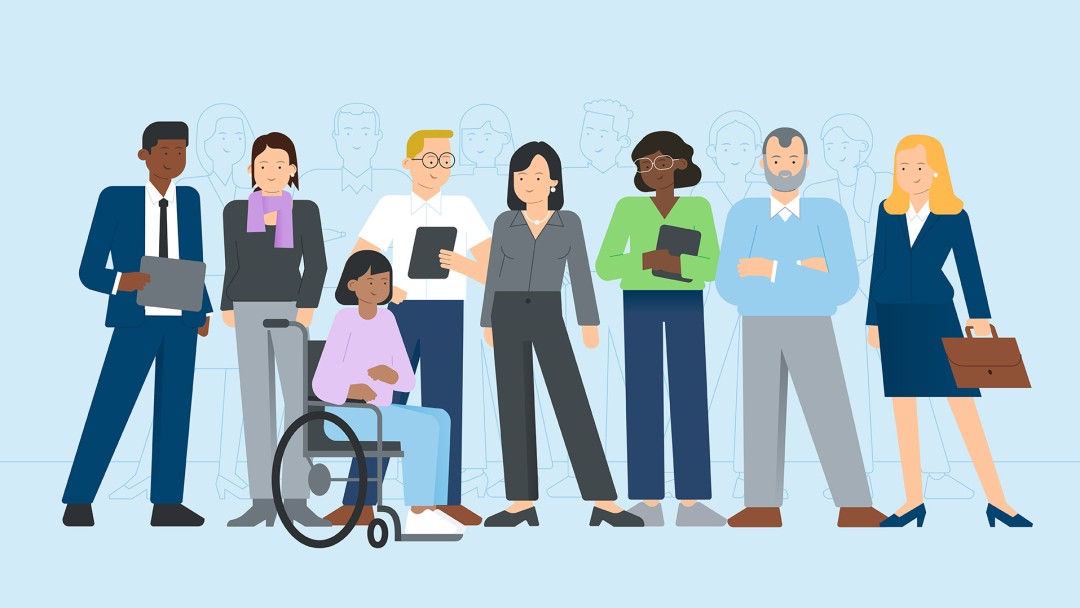 Illustration shows a group of people
