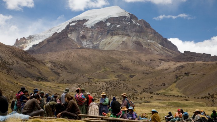 Llama drive hunt in the mountains, Bolivia