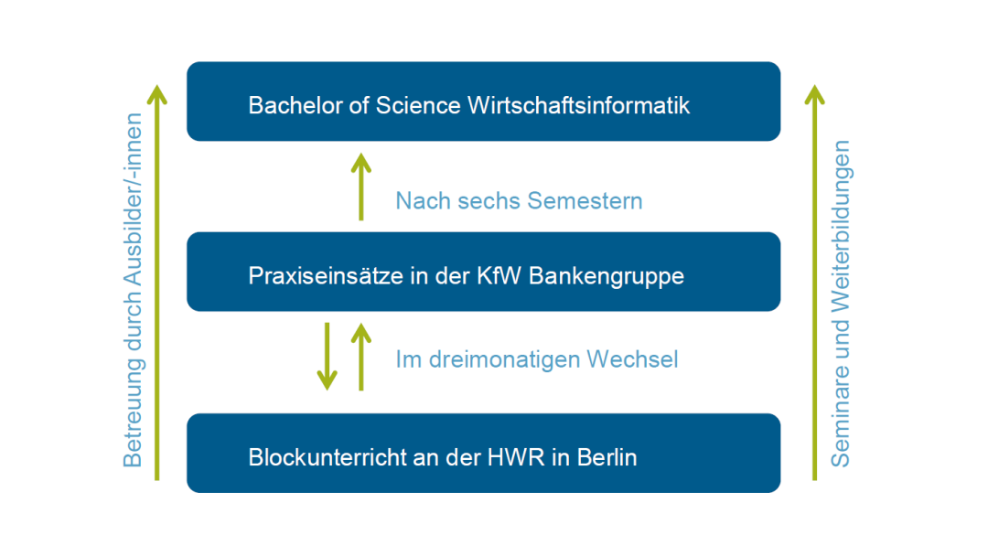 Infografik zum Ablauf des dualen Studienganges Bachelor of Science in Wirtschaftsinformatik am Standort Berlin