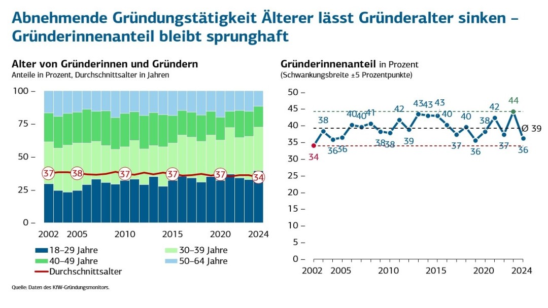 Balkendiagramme, die die unterschiedlichen Gründertypen nach Jahren anzeigen.