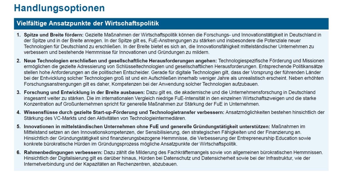 Vielfältige Ansatzpunkte der Wirtschaftspolitik - Handlungsoptionen
