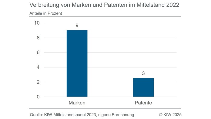 Wie häufig werden Patente und Markenrechte im Mittelstand verwendet