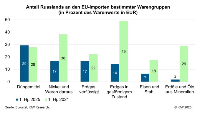 Balkendiagramm zeigt den Anteil Russland an den EU-Importen