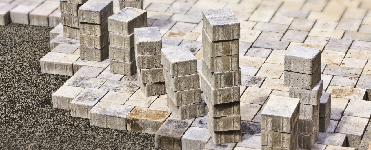 Construction site with half-finished paving stones