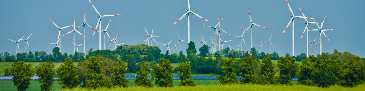 Viele Windräder auf der grünen Wiese