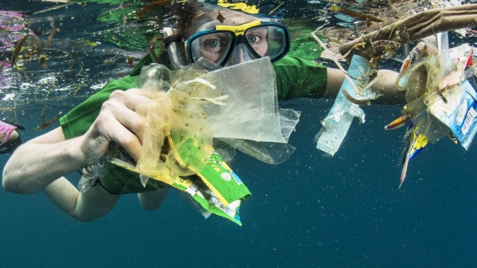 Diver with plastic 