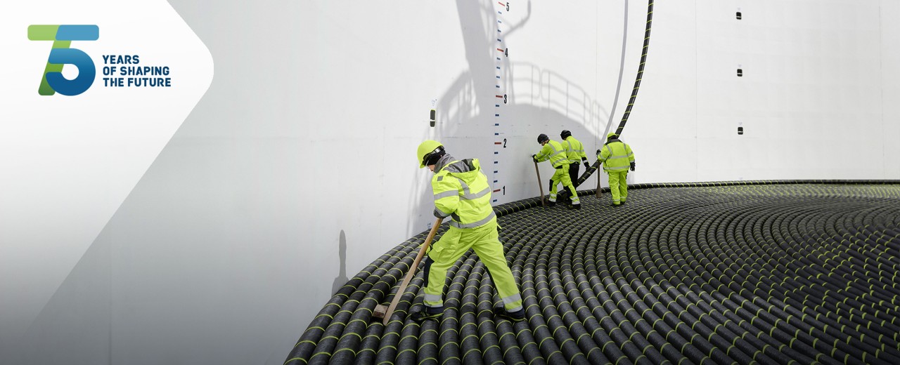 Workers on a submarine cable-laying ship