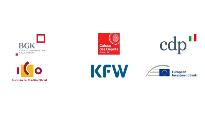 Logos der fünf großen europäischen Förderbanken und der EIB
