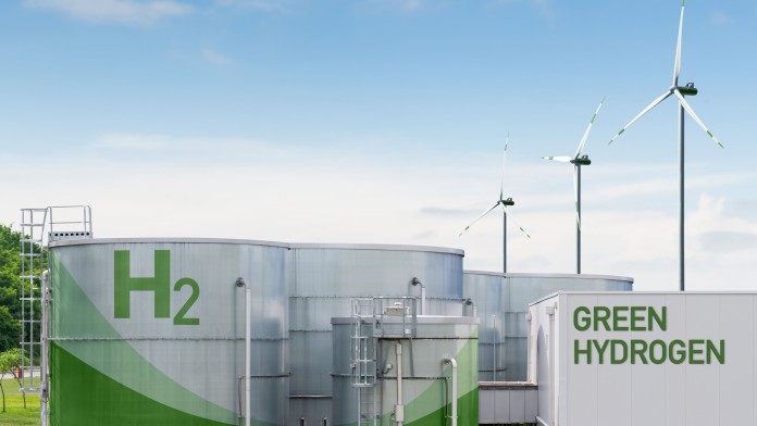 Hydrogen tanks with a photovoltaic system in the foreground