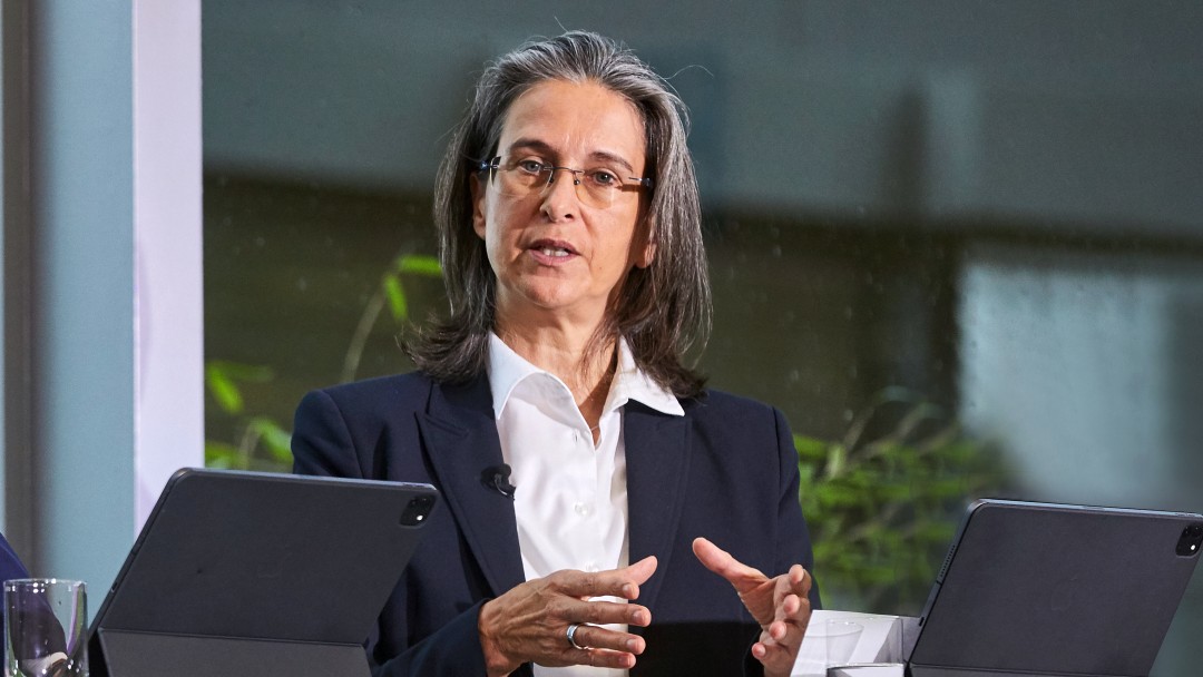 Vorstandsmitglied Katharina Herrmann während der Jahresauftakt Pressekonferenz 2024 der KfW