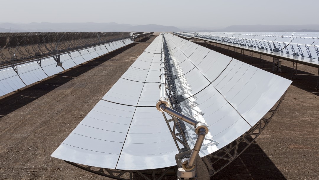 close-up view of some rows of solar panels